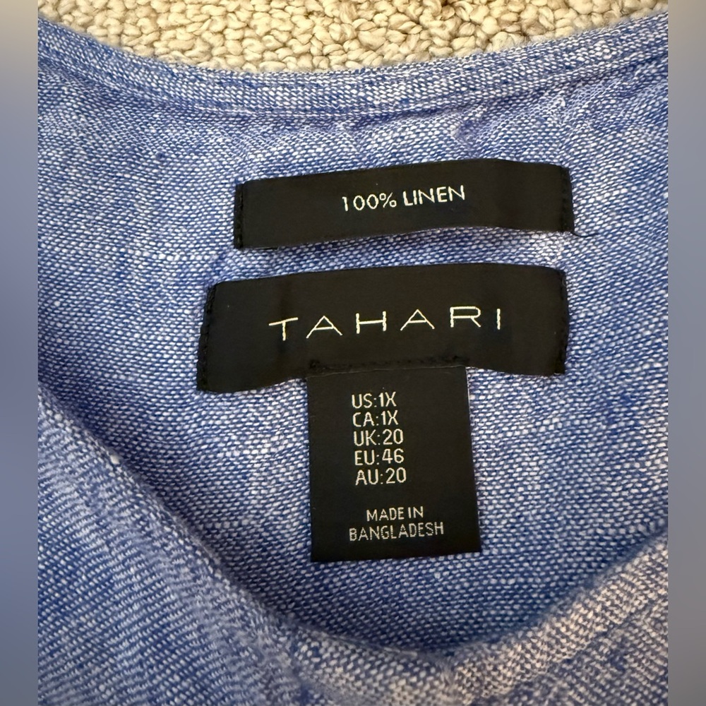 Tahari 100% Linen Chambray Blouse Sz 1X - Picture 4 of 7